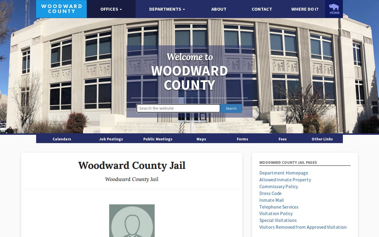 Official Woodward County Jail webpage with jail contact and policy links